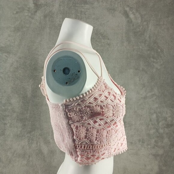 NWT FRANCESCA Mi Ami Bralette Lace Smocked M(8-10) Pink Stra Cross Back - Picture 6 of 12